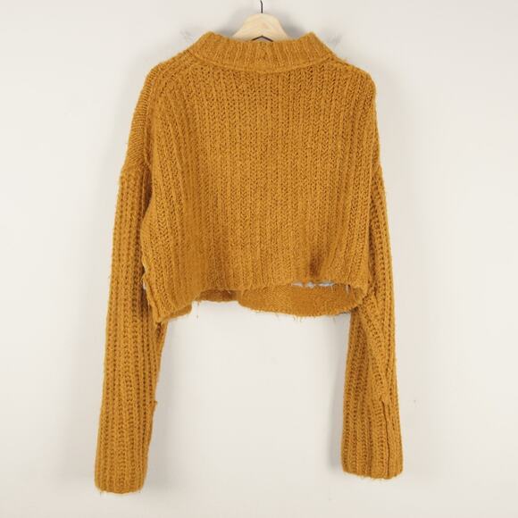 Free People Alpine Knit Pullover Yellow Cropped Sweater Womens Sz M - Picture 2 of 11